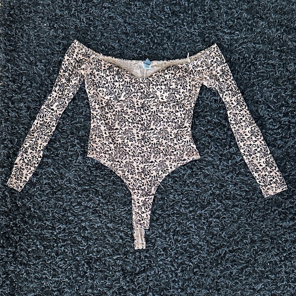 Floral Lace One Piece - Tan and Black